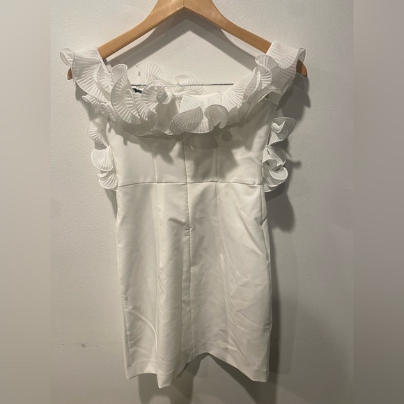 ZARA NEW WOMAN PLEATED RUFFLES MINI DRESS WHITE Size XS REF. 1971/084 - Picture 6 of 6